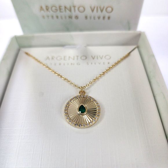 NWT Argento Vivo Sterling Silver CZ Embellished Disc Pendant Necklace - Picture 5 of 5